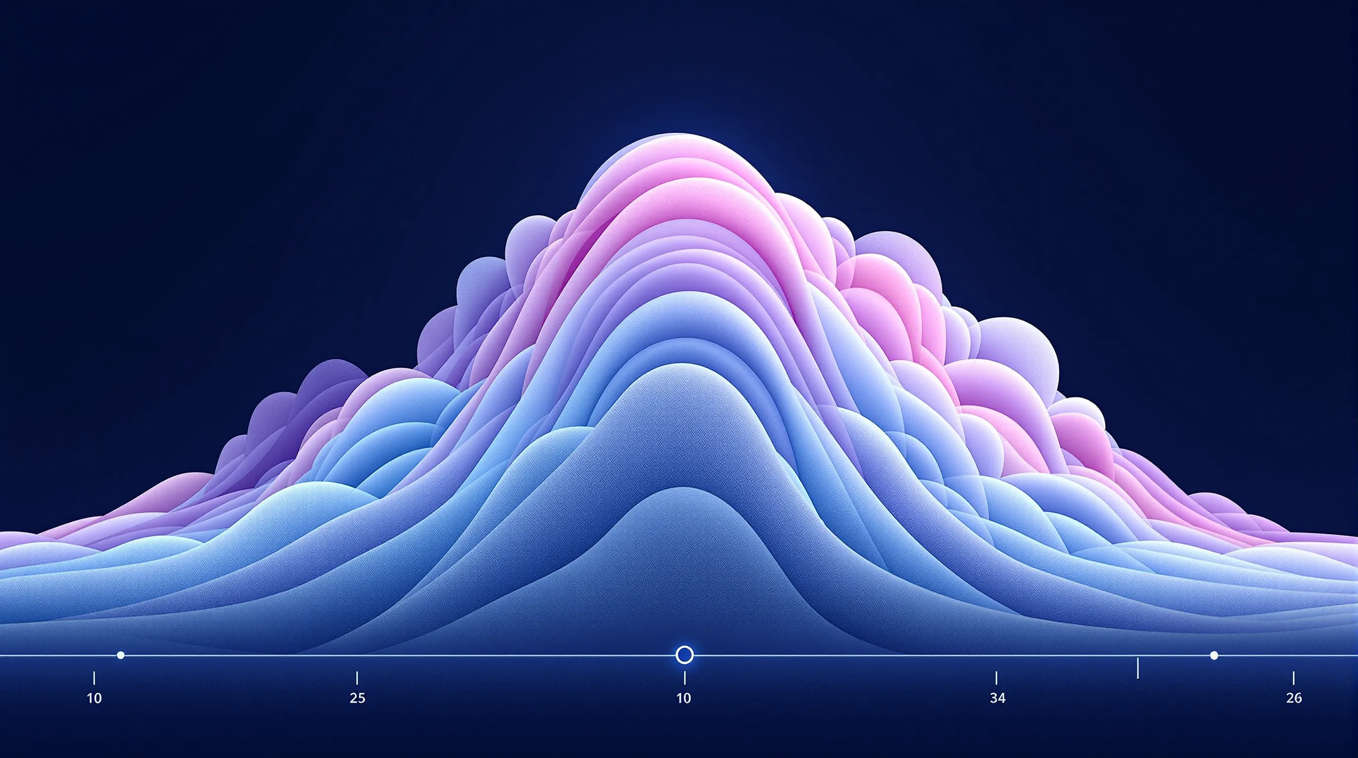 Soft pastel cloud rising to a magenta-glowing peak then dissipating to the right on deep midnight blue, depicting ipamorelin plasma decay